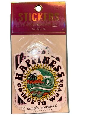 Simply Southern Pink & Multicolor 'Happiness Comes in Waves' Sticker Set 3-pack